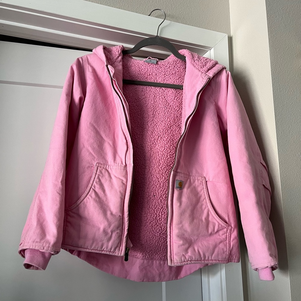 CARHARTT Girls Pink Size 14 Large Sherpa Lined Jacket Heavy Warm